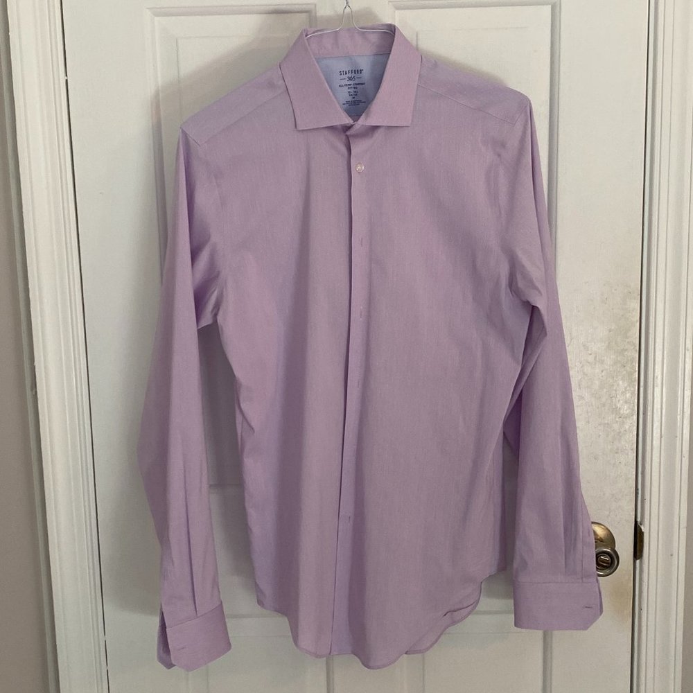 Stafford 365 All-Temp Comfort Fitted Purple Dress Shirt